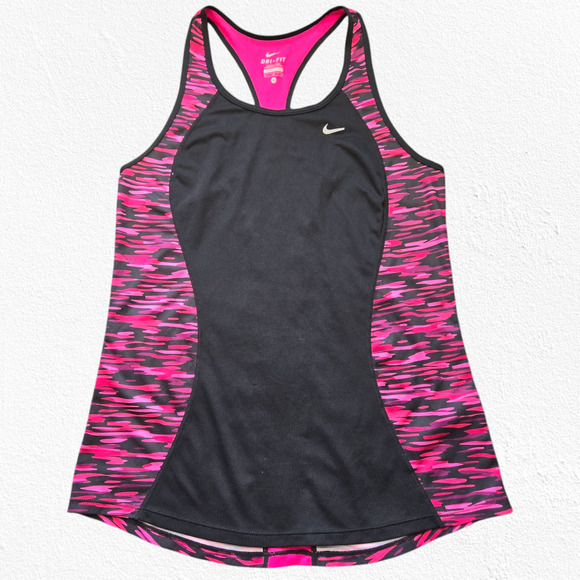 Nike Dri Fit Pink Black Camouflage Racerback Running Camo Tank Top Size Medium - Picture 1 of 9